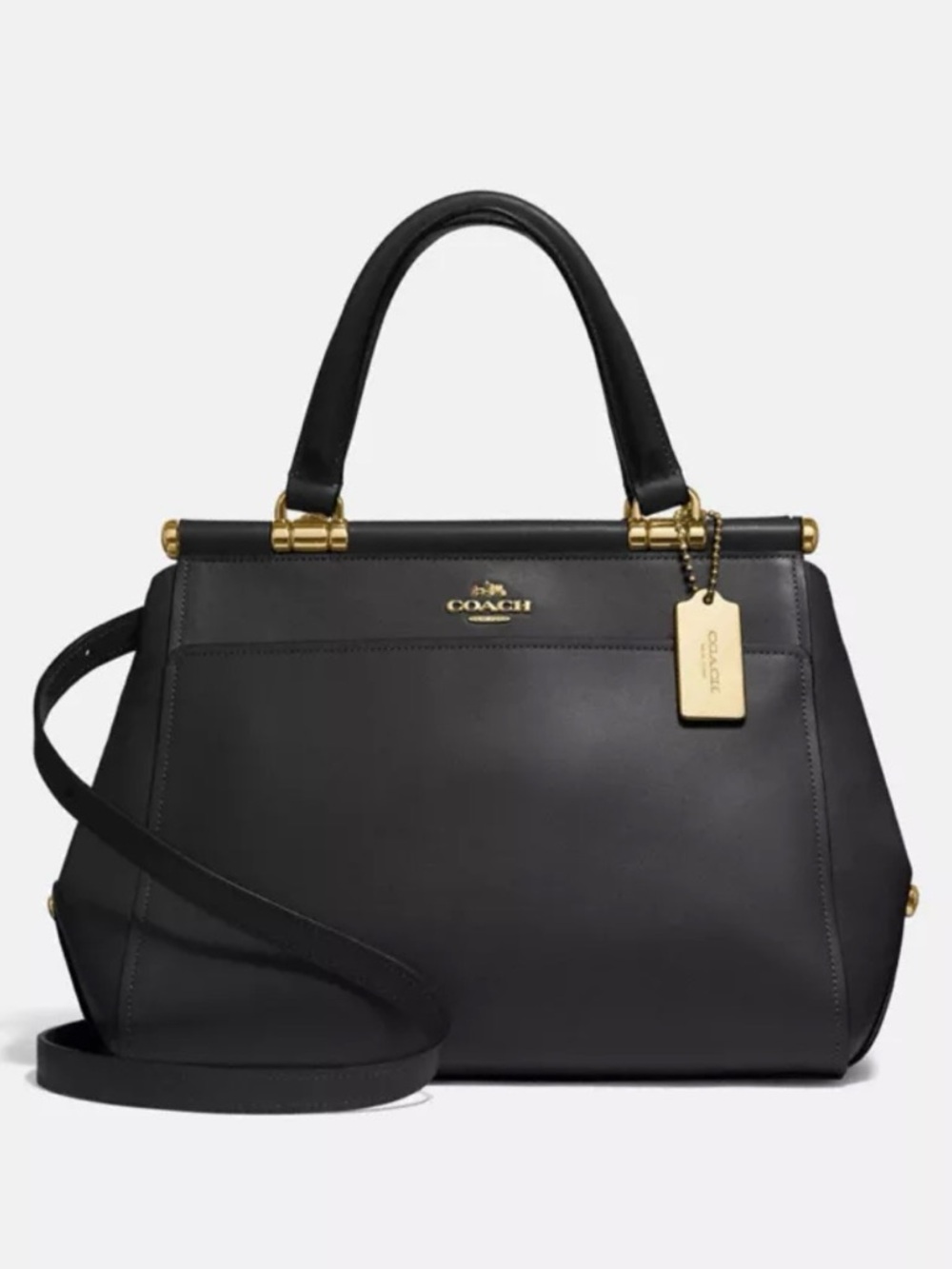 Coach Grace Black Leather Double-Handle Satchel with Gold Hardware